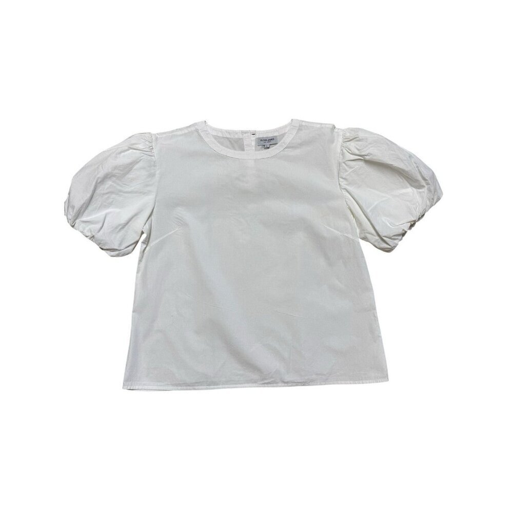 Olivia James White Puff Sleeve 100% Cotton Blouse L